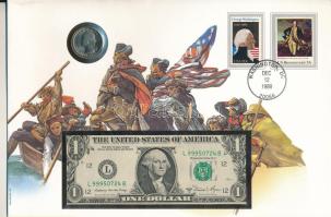 Amerikai Egyesült Államok 1981. 1$ + 1976 25c Cu- Ni felbélyegzett borítékban, bélyegzéssel, német n...