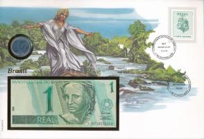 Brazília 1994. 1R + 1994. 1R rozsdamentes acél felbélyegzett borítékban, bélyegzéssel, német nyelvű ...