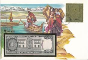Bolívia 1982. 1000P felbélyegzett borítékban, bélyegzéssel T:UNC
Bolivia 1982. 1000 Pesos in envelo...
