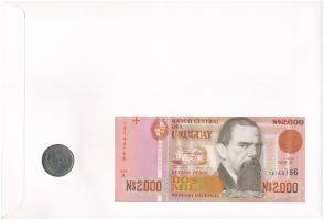Uruguay 1980. 5P Cu-Ni + 1989. 2000P felbélyegzett borítékban, bélyegzéssel, német nyelvű leírással ...