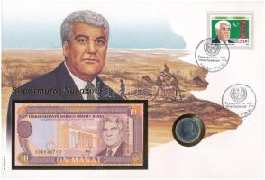 Türkmenisztán 1993. 10M + 1995. 50T "Szaparmurat Nijazov" felbélyegzett borítékban, német ...