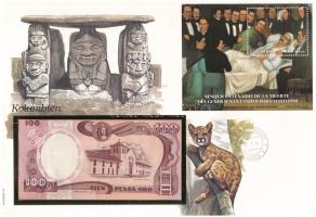 Kolumbia 1989. 100P felbélyegzett borítékban, bélyegzéssel T:UNC
Kolumbia 1989. 100 Pesos in envelo...