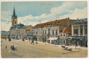 1915 Torda, Turda; Fő tér, Horváth József és fia, Kleinhempel Samu és András Géza üzlete, Jónás Elek...