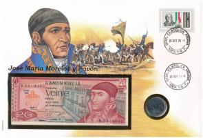 Mexikó 1977. 20P + 1986. 1P rozsdamentes acél felbélyegzett borítékban, bélyegzéssel, német nyelvű l...