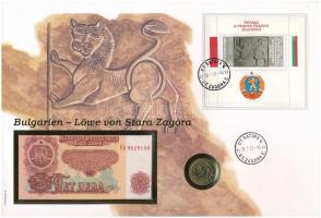 Bulgária 1974. 5L + 1992. 50s "Stara zagorai oroszlán" érmés és bankjegyes borítékban, bél...