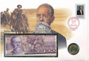 Mexikó 1982. 100P + 1992. 100P "Venustiano Carranza" érmés és bankjegyes felbélyegzett bor...