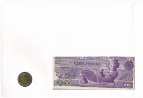 Mexikó 1982. 100P + 1992. 100P "Venustiano Carranza" érmés és bankjegyes felbélyegzett bor...
