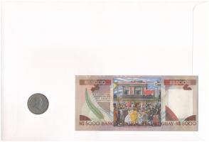 Uruguay 1985. 5000P + 1960. 1P Cu-Ni felbélyegzett borítékban, alkalmi bélyegzéssel, német nyelvű le...