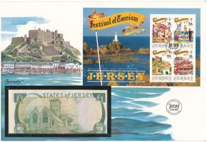 Jersey 1989. 1P felbélyegzett borítékban, bélyegzéssel T:UNC
Jersey 1989. 1 Pound in envelope with ...