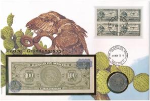 Mexikó 1972. 100P + 1981. 100P "Gründungssage" (alapító legenda) érmés és bankjegyes felbé...