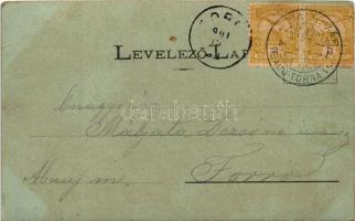 1900 Kassa, Kosice; Fő utca, Nemzeti színház hátsó homlokzata, üzletek. Divald műintézetéből / main ...