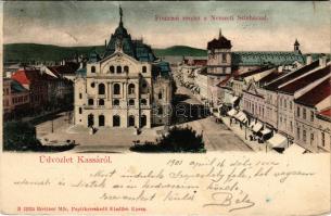 1901 Kassa, Kosice; Fő utca, Nemzeti színház, üzletek. Breitner Mór kiadása / main street, theatre, ...