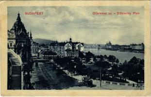 1910 Budapest I. Tabán, Döbrentey (Döbrentei) tér, villamos, omnibusz, Purgo üzlet (EK)