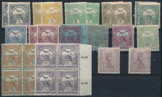 1913 Turul 27 db bélyeg, közte 2 db 4-es tömb