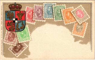 Román bélyegek és címer / Romanian stamps and coat of arms. Carte philatelique Ottmar Zieher No. 32....