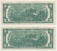 Amerikai Egyesült Államok 1976. 2$ (2x) sorszámkövetők "L 65680520 A - L 65680521 A", Szig...