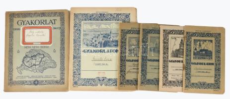 ca 1920 6 db irredenta iskolai füzet, a címlapokon elcsatolt erdélyi települések képeivel, hátoldalo...