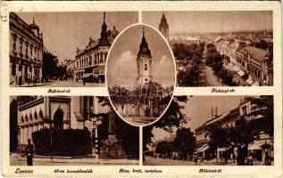 1944 Losonc, Lucenec; Rákóczi út, Kubinyi tér, 48-as honvéd emlékmű, rendőr / street view, square, H...