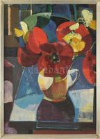 Jelzés nélkül, feltehetően 1960-70 körül: Csendélet. Olaj, farost, fakeretben. 70x50 cm