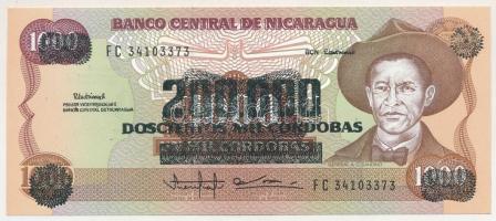 Nicaragua DN (1990) 200.000C felülbélyegzés 1000C bankjegyen "34103373" T:UNC
Nicaragua N...