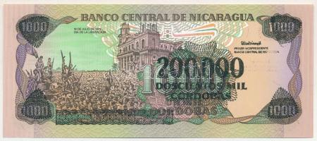 Nicaragua DN (1990) 200.000C felülbélyegzés 1000C bankjegyen "34103373" T:UNC
Nicaragua N...
