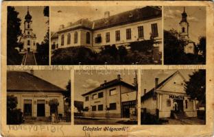 1943 Nágocs, Zichy kastély, templomok, Hangya szövetkezet üzlete és saját kiadása (ázott / wet damag...