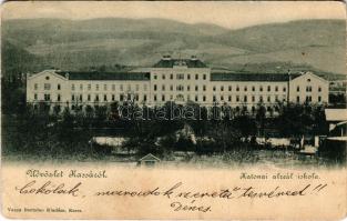 1899 Kassa, Kosice; katonai alreáliskola. Varga Bertalan kiadása / military school (lyuk / pinhole)