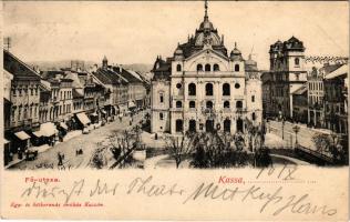 1902 Kassa, Kosice; Fő utca, színház, üzletek. Egy és kétkoronás áruház kiadása / main street, theat...