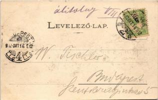 1902 Kassa, Kosice; Fő utca, színház, üzletek. Egy és kétkoronás áruház kiadása / main street, theat...