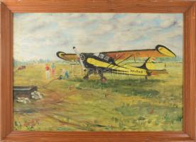 Bognár jelzéssel: HA-PXB lajstromjelű, PZL-101 Gawron típusú repülőgép, 1973. Olaj, vászon, fakeretb...
