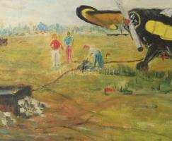 Bognár jelzéssel: HA-PXB lajstromjelű, PZL-101 Gawron típusú repülőgép, 1973. Olaj, vászon, fakeretb...