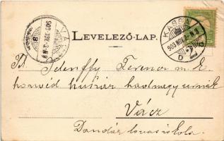 1903 Kassa, Kosice; Fő utca a színházzal, üzletek. Egy és kétkoronás áruház kiadása / street, theatr...