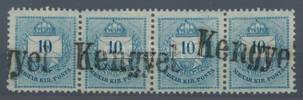 1881 10kr négyescsík "Kengyel" távirda bélyegzéssel RR!