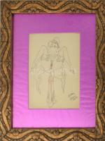 Olvashatatlan jelzéssel: Erotikus-pornográf jelenet nő akttal (Párizs, 1933?). Tus, akvarell, papír,...