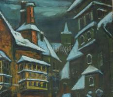 Csapek Károly (1904-1976): Jelenet, 1950-es évek. Olaj, vászon. Jelzett. Apró sérülésekkel. 55x68 cm