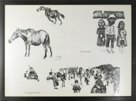 Somogyi Győző (1946-): A II. magyar hadsereg, lovak, parasztcsalád. Szitanyomat, papír. Jelzett. 70x...
