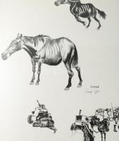 Somogyi Győző (1946-): A II. magyar hadsereg, lovak, parasztcsalád. Szitanyomat, papír. Jelzett. 70x...