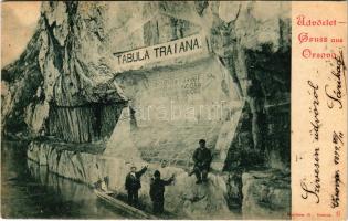 1899 Orsova, Traján emléktábla a Kazánban. Hutterer G. kiadása / Cazane, Tabula Traiana / monument, ...