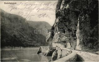 1917 Orsova, Széchenyi út a Kazánban. Hutterer G. kiadása / Cazane / road, gorge (EB)