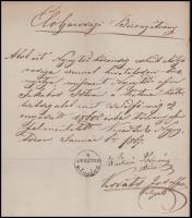 1867 Nyújtód (Lunga), elöljárósági bizonyítvány katonai szolgálat alóli felmentésről, Kádár István b...