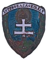 1930-1940 k. "Isten-Haza-Király" zománcozott bronz Levente sapkajelvény (42x34mm) T:F zomá...