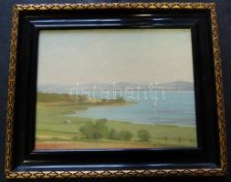 Helley A. jelzéssel: Balatoni táj pasztell-papír 40x35 cm