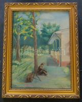 A. Teréz 1943 jelzéssel: Pihenő vándor, olaj-vászon, keretben  38x48 cm