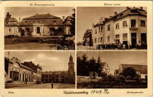 1943 Vásárosnamény, Dr. Tomcsányi kastély, Fő utca, üzlet, Fő tér, Dohánybeváltó. Klein Lajos kiadás...