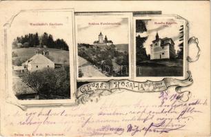1904 Fraknó, Forchtenstein; vár, Wurzlhofer vendéglője, Rozália kápolna / Schloss, Gasthaus, Rosalia...
