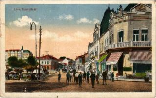 1918 Léva, Levice; Kossuth tér, piac, üzletek. Schulcz Ignác kiadása / square, market, shops (EK)
