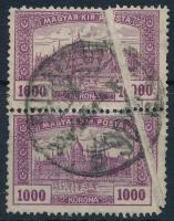 1921/1923 Parlament 1.000K pár mindkét bélyegen átmenő széles papírránccal