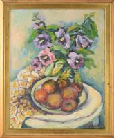 Schéner Mihály (1923-2009): Csendélet. Olaj, farost. Jelzett. Hátoldalán Schéner Mihály autográf fel...