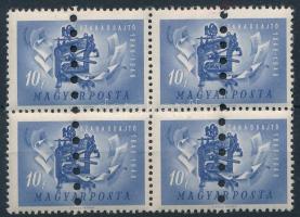 1948 Centenárium 10f négyestömb megsemmisítő lyukasztással