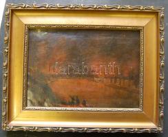 XIX. sz. ismeretlen festő: Pest ágyúzása az 1848-as forradalom alatt, olaj-vászon, 26x19 cm